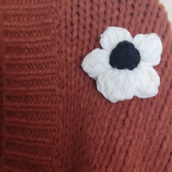 Maeve Anthropologie Chunky 3D Floral Knit Cardigan Sweater OS Boho Oversized - Picture 8 of 16